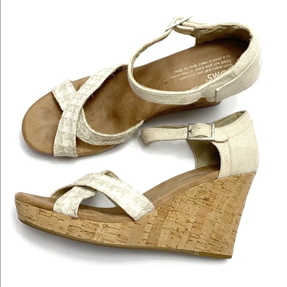 Toms Sienna cork wedge platform sandals Sz 9